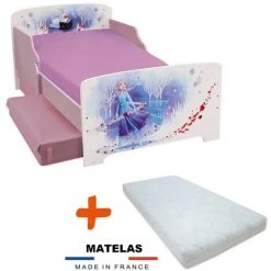 BEBEGAVROCHE Lit Enfant La Reine Des Neiges 2 Elsa Et Olaf Disney Frozen + Matelas + 2 Tiroirs De Rangement - 70x140cm - Multicolor