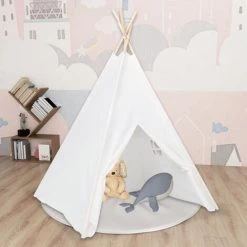 YOUTHUP Tente Tipi D'enfants Avec Sac Peau De Pêche Blanc 120x120x150cm - Blanc