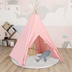 ASUPERMALL Tente Tipi D'enfants Avec Sac Peau De Peche Rose 120x120x150 Cm