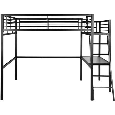 MEUBLES COSY Lit Mezzanine Adulte En Noir Métal Laqué époxy Avec Bureau - Sommier à Lattes - 140x190cm - Matelas Non Inclus - NOIR 1 MEUBLES COSY Lit Mezzanine Adulte En Noir Métal Laqué époxy Avec Bureau - Sommier à Lattes - 140x190cm - Matelas Non Inclus - NOIR