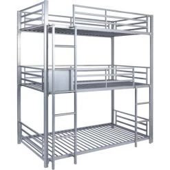 MEUBLES COSY Lit Superposé 3 Couchages,structure Métal Gris,sommier à Lattes Avec échelle Et Barrière De Protection,matelas Non Inclus