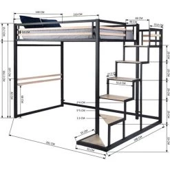 MEUBLES COSY Lit Mezzanine Métal Noir Et Effet Transfert Bois Avec Sommier Tapissier + échelle MDF + Rangement-Matelas 140x200cm - NOIR -Lit enfant Soldes Boutique 33860759 4