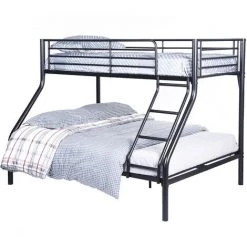 MEUBLES COSY Lit Superposé - Lit De Deux Places - Lit Dessous 140 X 190 Cm Et Lit Dessus 90 X 190 Cm - Structure En Métal Noir - Matelas Non Inclu