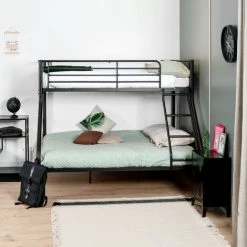 MEUBLES COSY Lit Superposé - Lit De Deux Places - Lit Dessous 140 X 190 Cm Et Lit Dessus 90 X 190 Cm - Structure En Métal Noir - Matelas Non Inclu -Lit enfant Soldes Boutique 33860791 3
