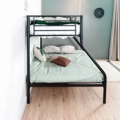 MEUBLES COSY Lit Superposé - Lit De Deux Places - Lit Dessous 140 X 190 Cm Et Lit Dessus 90 X 190 Cm - Structure En Métal Noir - Matelas Non Inclu -Lit enfant Soldes Boutique 33860791 4