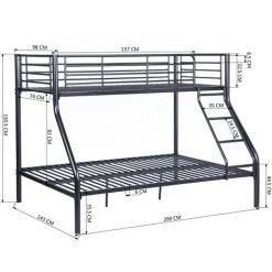MEUBLES COSY Lit Superposé - Lit De Deux Places - Lit Dessous 140 X 190 Cm Et Lit Dessus 90 X 190 Cm - Structure En Métal Noir - Matelas Non Inclu -Lit enfant Soldes Boutique 33860791 5