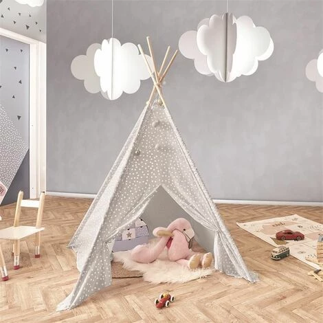 Paris Prix - Tipi Enfant Déco "rêves" 160cm Gris 4 Paris Prix - Tipi Enfant Déco "rêves" 160cm Gris – Image 4