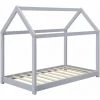 DéCOSHOP26 Lit Pour Enfant Forme Maison Cabane En Bois Gris Clair Avec Sommier à Lattes 70 X 140 Cm - Or