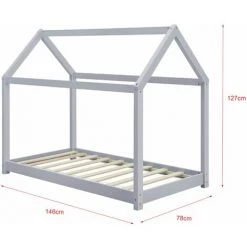 DéCOSHOP26 Lit Pour Enfant Forme Maison Cabane En Bois Gris Clair Avec Sommier à Lattes 70 X 140 Cm - Or -Lit enfant Soldes Boutique 34508124 3