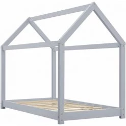 DéCOSHOP26 Lit Pour Enfant Forme Maison Cabane En Bois Gris Clair Avec Sommier à Lattes 70 X 140 Cm - Or -Lit enfant Soldes Boutique 34508124 4