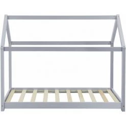 DéCOSHOP26 Lit Pour Enfant Forme Maison Cabane En Bois Gris Clair Avec Sommier à Lattes 70 X 140 Cm - Or -Lit enfant Soldes Boutique 34508124 5