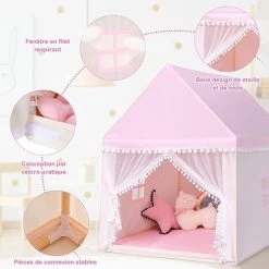 GOPLUS Tente De Jeu Pour Enfants Intérieur Et Extérieur, Ch?teau De Jardin Pour Gar?ons Et Filles Avec Tapis ?pais, Pour No?l Et Anniversaire, 105 X 120 X 140 CM (Rose) -Lit enfant Soldes Boutique 34761217 3