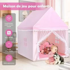 GOPLUS Tente De Jeu Pour Enfants Intérieur Et Extérieur, Ch?teau De Jardin Pour Gar?ons Et Filles Avec Tapis ?pais, Pour No?l Et Anniversaire, 105 X 120 X 140 CM (Rose) -Lit enfant Soldes Boutique 34761217 4
