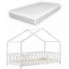 DéCOSHOP26 Lit Pour Enfant Cabane Maison Avec Matelas Barrière Et Sommier En Bois De Pin Blanc 70 X 140 Cm - Blante
