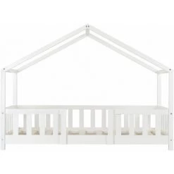 DéCOSHOP26 Lit Pour Enfant Cabane Maison Avec Matelas Barrière Et Sommier En Bois De Pin Blanc 70 X 140 Cm - Blante -Lit enfant Soldes Boutique 35570992 3