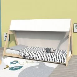 LE QUAI DES AFFAIRES Lit Cabane TIPI 90x190 + 1 Toile + 1 Sommier / Brut/ 200x104x131 Cm -Lit enfant Soldes Boutique 36012464 3