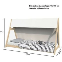 LE QUAI DES AFFAIRES Lit Cabane TIPI 90x190 + 1 Toile + 1 Sommier / Brut/ 200x104x131 Cm -Lit enfant Soldes Boutique 36012464 4