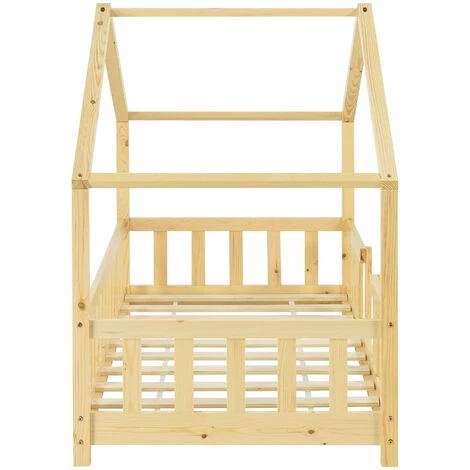 DéCOSHOP26 Lit Cabane Pour Enfant Forme De Maison Avec Barrière De Sécurité En Bois De Pin Couleur Naturel 70 X 140 Cm - Or 5 DéCOSHOP26 Lit Cabane Pour Enfant Forme De Maison Avec Barrière De Sécurité En Bois De Pin Couleur Naturel 70 X 140 Cm - Or – Image 5