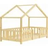 DéCOSHOP26 Lit Cabane Pour Enfant Forme De Maison Avec Barrière De Sécurité En Bois De Pin Couleur Naturel 80 X 160 Cm - Or