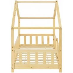DéCOSHOP26 Lit Cabane Pour Enfant Forme De Maison Avec Barrière De Sécurité En Bois De Pin Couleur Naturel 80 X 160 Cm - Or -Lit enfant Soldes Boutique 36250265 5