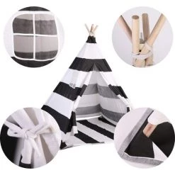 UNHO Tipi Enfant Exterieur Interieur Avec Tapis Tente Anti UV Bébé Couleur Zèbre Cabane Chambre Fille Garcon - 120x120x130 Cm -Lit enfant Soldes Boutique 36712198 4