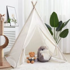 UNHO Tipi Enfant Intéieur- Tente De Jeux Avec Tapis Et Fenêtre Décoratif, Tente Pour Chambre D'Enfants, Cadeau Parfait Pour Fille Garçon - 120x120x130cm (Blanc)