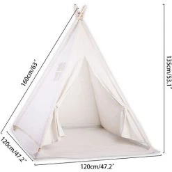 UNHO Tipi Enfant Intéieur- Tente De Jeux Avec Tapis Et Fenêtre Décoratif, Tente Pour Chambre D'Enfants, Cadeau Parfait Pour Fille Garçon - 120x120x130cm (Blanc) -Lit enfant Soldes Boutique 36779060 4