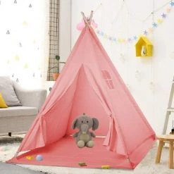 UNHO Tipi Enfant Avec Tapis Rose Exterieur Interieur Tente Anti UV Bébé Cabane Chambre Fille Garcon - 120x120x130 Cm