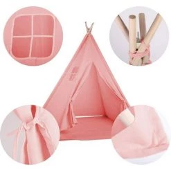 UNHO Tipi Enfant Avec Tapis Rose Exterieur Interieur Tente Anti UV Bébé Cabane Chambre Fille Garcon - 120x120x130 Cm -Lit enfant Soldes Boutique 36848919 4