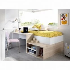AUTRES Lit Combiné Enfant - Chene Naturel Et Blanc - 90x190 Cm - KRIC