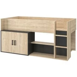 Lit Haut Avec Rangements Arz 90x200 - Fabrication Française - Calicosy - Chêne