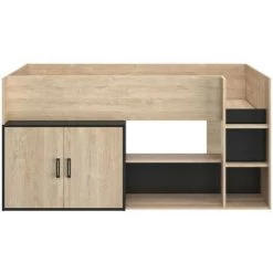 Lit Haut Avec Rangements Arz 90x200 - Fabrication Française - Calicosy - Chêne -Lit enfant Soldes Boutique 38927238 4