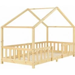 DéCOSHOP26 Lit Pour Enfant En Forme Maison Avec Barrière De Protection Construction Solide Bois De Pin 200 X 90 Cm - Or