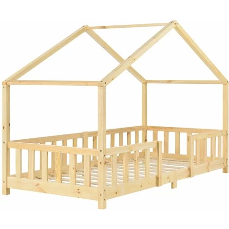 DéCOSHOP26 Lit Pour Enfant En Forme Maison Avec Barrière De Protection Construction Solide Bois De Pin 200 X 90 Cm - Or 1 DéCOSHOP26 Lit Pour Enfant En Forme Maison Avec Barrière De Protection Construction Solide Bois De Pin 200 X 90 Cm - Or