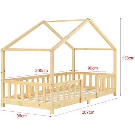 DéCOSHOP26 Lit Pour Enfant En Forme Maison Avec Barrière De Protection Construction Solide Bois De Pin 200 X 90 Cm - Or 3 DéCOSHOP26 Lit Pour Enfant En Forme Maison Avec Barrière De Protection Construction Solide Bois De Pin 200 X 90 Cm - Or – Image 3