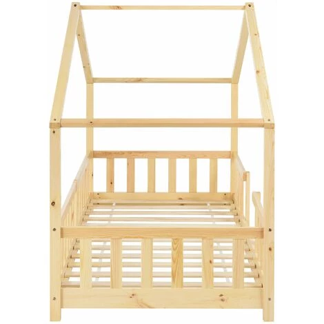 DéCOSHOP26 Lit Pour Enfant En Forme Maison Avec Barrière De Protection Construction Solide Bois De Pin 200 X 90 Cm - Or 5 DéCOSHOP26 Lit Pour Enfant En Forme Maison Avec Barrière De Protection Construction Solide Bois De Pin 200 X 90 Cm - Or – Image 5