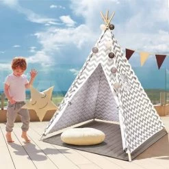 GOPLUS Tipi/Tente Indienne,Tipi Enfant Avec Tapis Rembourré,Grande Maison De Jeu Pliable Solides Intérieure Et Extérieure,Toile En Coton Tente De Jeu Avec Fenêtre Pour Enfants, 120x120x160CM
