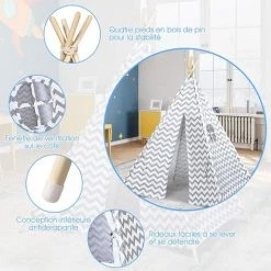 GOPLUS Tipi/Tente Indienne,Tipi Enfant Avec Tapis Rembourré,Grande Maison De Jeu Pliable Solides Intérieure Et Extérieure,Toile En Coton Tente De Jeu Avec Fenêtre Pour Enfants, 120x120x160CM -Lit enfant Soldes Boutique 39626827 4