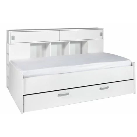 Lit Enfant Avec Environnement Coloris Blanc Mat - 204 X 109 X 122,5 Cm -PEGANE- 1 Lit Enfant Avec Environnement Coloris Blanc Mat - 204 X 109 X 122,5 Cm -PEGANE-