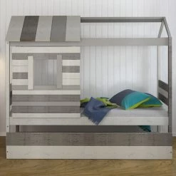 AKITEN RETAIL Lit Cabane Avec Tiroir Lit Charles Gris 90x190 Cm - Gris -Lit enfant Soldes Boutique 40004988 4