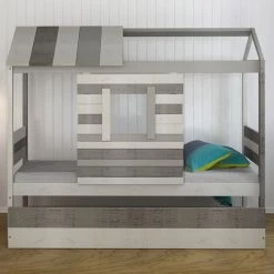 AKITEN RETAIL Lit Cabane Avec Tiroir Lit Charles Gris 90x190 Cm - Gris -Lit enfant Soldes Boutique 40004988 5