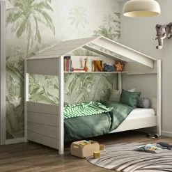 M-S Lit Cabane 90x200 Cm Décor Chêne Blanchi Et Blanc