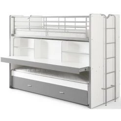 LES TENDANCES Lit Superposé 3 Niveaux Avec Sommier Bois Blanc Et Gris Bonny 90x200 Cm