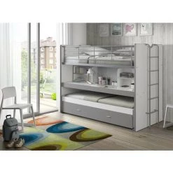 LES TENDANCES Lit Superposé 3 Niveaux Avec Sommier Bois Blanc Et Gris Bonny 90x200 Cm 7 LES TENDANCES Lit Superposé 3 Niveaux Avec Sommier Bois Blanc Et Gris Bonny 90x200 Cm -Lit enfant Soldes Boutique 40644473 3