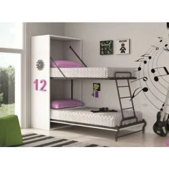LES TENDANCES Lit Mural Escamotable Superposé 2 Couchages 90x190 Cm Gris Foncé Liker -Lit enfant Soldes Boutique 40645983 3