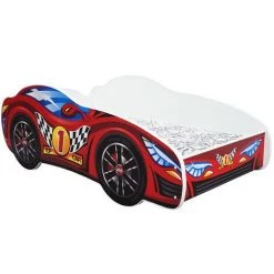 LES TENDANCES Lit Voiture Top Car Rouge 70x140 Cm - Sommier Et Matelas Inclus