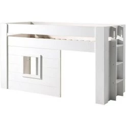 LES TENDANCES Lit Enfant Mezzanine Cabane 90x200 Cm Bois Laqué Blanc Noah
