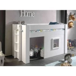 LES TENDANCES Lit Enfant Mezzanine Cabane 90x200 Cm Bois Laqué Blanc Noah -Lit enfant Soldes Boutique 40648867 3