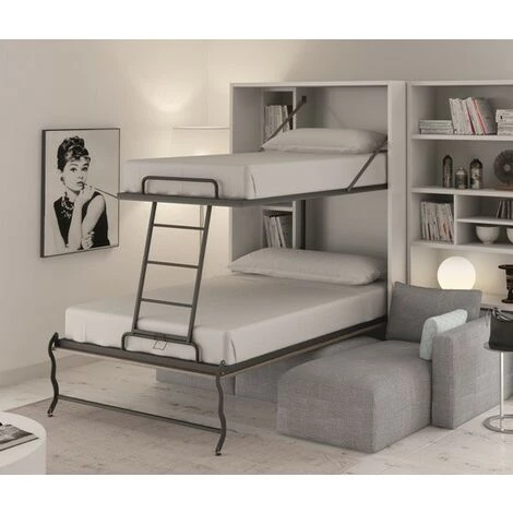 LES TENDANCES Lit Superposé Haut De Gamme Verbaki 90x190 Et 140x190 Cm - Matelas Sans Matelas - Façade Blanc 1 LES TENDANCES Lit Superposé Haut De Gamme Verbaki 90x190 Et 140x190 Cm - Matelas Sans Matelas - Façade Blanc