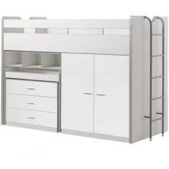 LES TENDANCES Lit Combiné 90x200 Cm Avec Sommier 3 Tiroirs 2 Portes Bois Blanc Bonny 90x200 Cm